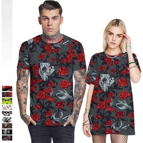 Rose Poker Print Couple Wear Summer Loose Round Neck Short Sleeve Mens T-shirt Casual Pullover 2021 Fashion Trend Mens Top