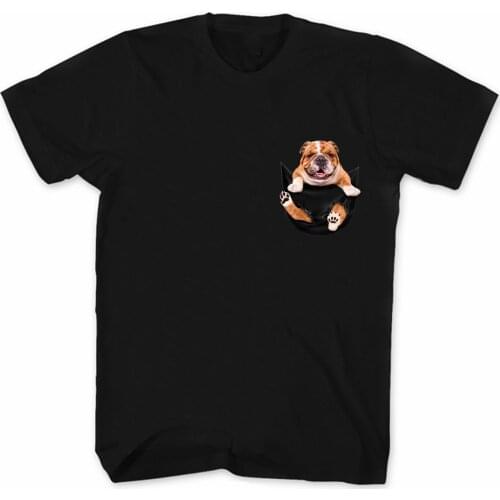 Funny Bull Dog In Pocket Printed Creative Design Dog Lovers Gift T-Shirt. Summer Cotton Short Sleeve O-Neck Mens T Shirt New