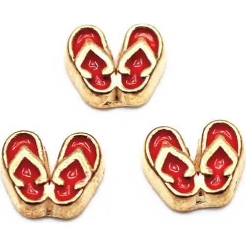 Hot selling 10pcs/lot golden Clip sandals crystal floating charms living glass memory floating lockets diy jewelry pendant