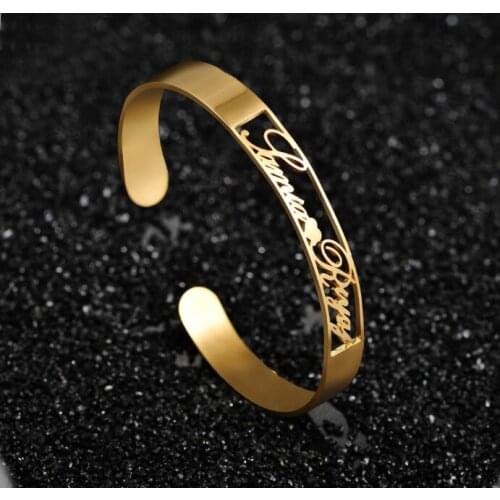10mm Width Stainless Steel Personalized Customized Bracelet for Women Custom 2 Names Bangles Jewelry Couple Gift