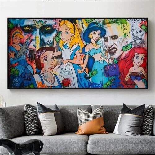 Disney Girls Beauty Princess Canvas Painting Street Graffiti Art Character Posters and Prints Wall Art Pictures Decor Cuadros