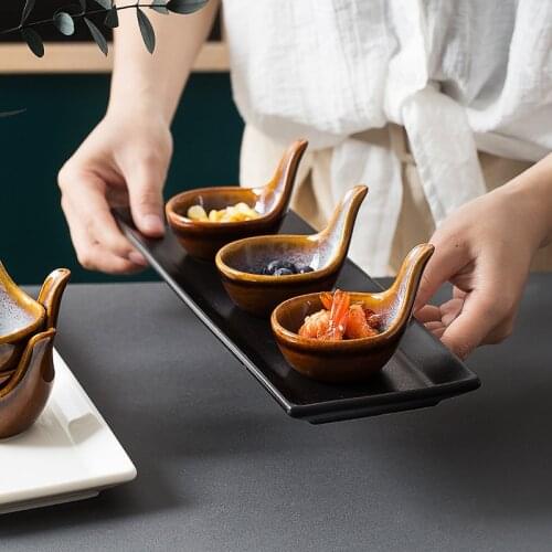 Japanese-style Ceramic Sauce Plate Hotel Club Creative Tableware Personalized Cold Dish Seasoning Caviar Spoon