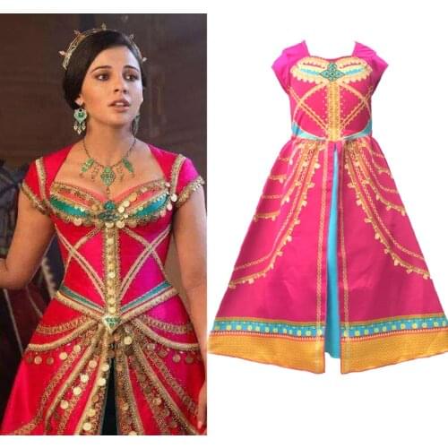 2020 Movie Aladdin Costume Jasmine Princess Cosplay Costume Adult Women Girls Jasmine Dresses Wigs Glove Halloween Party Costume