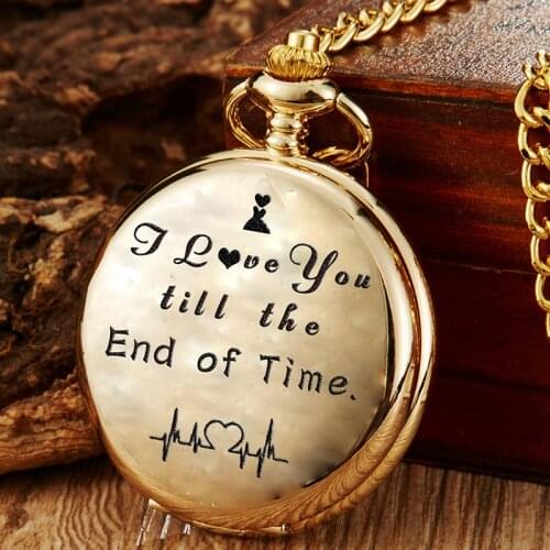 I LOVE YOU Quartz Pocket Watch Anniversary Present Engraved Pocket Watches Fob Chain Necklace Pendants Gift reloj de bolsillo