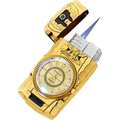 Metal Inflatable Lighter Classic Gold Watch Torch Turbo Cigarette Butane Torch Smoking Accessories Gadgets For Men