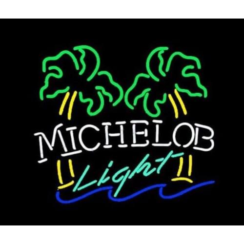 Michelob Light Palm Trees Custom Handmade Real Glass Tube Beer Bar Store KTV Firms Advertise Decoration Display Sign Neon 24X24"