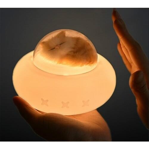 Cute Simulation Pet Model LED Night Light Touch Flap Colorful Dimmable USB Rechargeable Silicone Spaceship Bedside Lamp