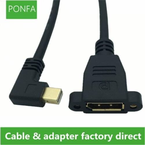 Mini DP Gold plated Up & Down & Left & Right elbow male displayport master with two holes lockable display cable