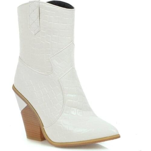 New Brand women boots pointed toe 10CM wedges shoes autumn winter boots short ladies Western ankle boots for women size 34-46