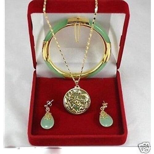 New Jewelry green JADE necklace pendants earrings bracelets Set