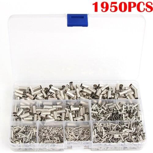 1950Pcs 0.5-6.0mm2 Uninsulated Copper Terminal Bootlace Ferrules Cord End Electrical Cable Crimp Terminals car accessories