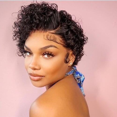 Deep Wave Lace Front Pixie Cut Wig Short Bob Curly Human Hair Wigs For Women Transparent Lace T Part Cheap Virgin Hair Brazilian