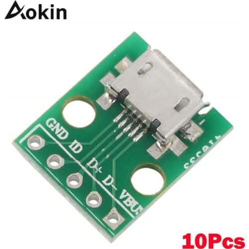 10Pcs Micro USB to Dip Adapter 5pin Type B Female Connector PCB Converter Patch to Line Transit Board