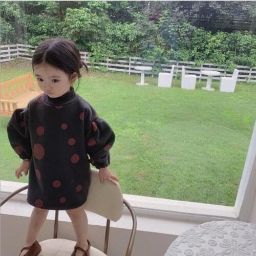 2021 Korea style girls dots dress fashion cotton autumn full sleeve girls dresses 1-7 years WU496
