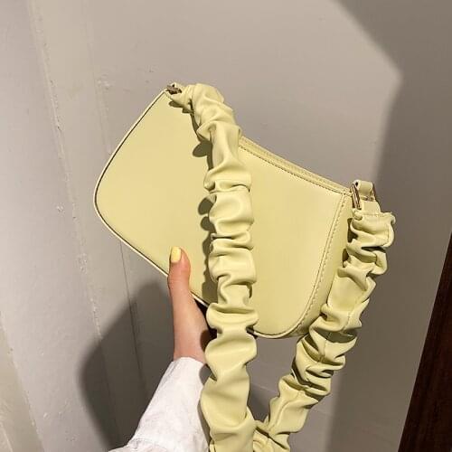 Pleated Shoulder Strap Design Small Solid Color Pu Leather Shoulder Bags For Women 2021 Simple Travel Handbags And Purses