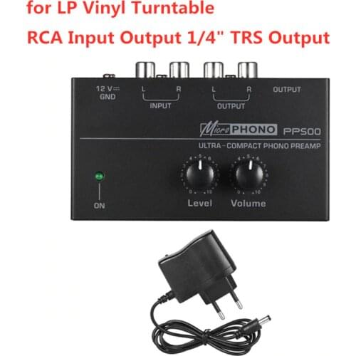 PP500 Phono Preamp Preamplifier with Level Volume Controls RCA Input Output 1/4" TRS Output Interfaces for LP Vinyl Turntable
