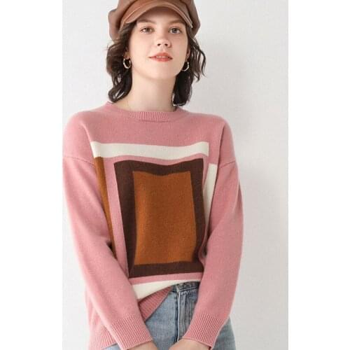 Hot sale O-neck high-end ladies 100% pure wool sweater long-sleeved knitted loose pullover cashmere sweater 4 colors Regular