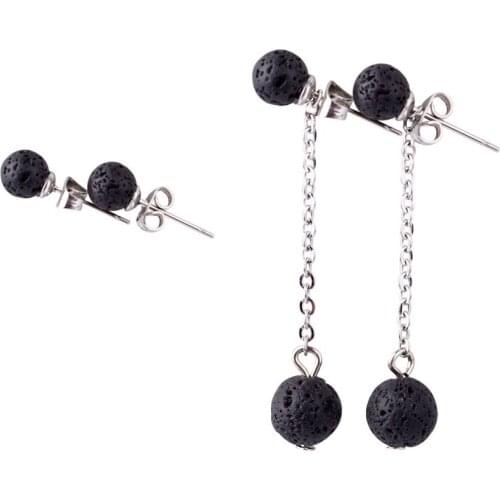 Stainless Steel Stud 8mm 10mm Black Lava Rock Stone Bead Earrings DIY Aromatherapy Essential Oil Diffuser Earrings Jewelry