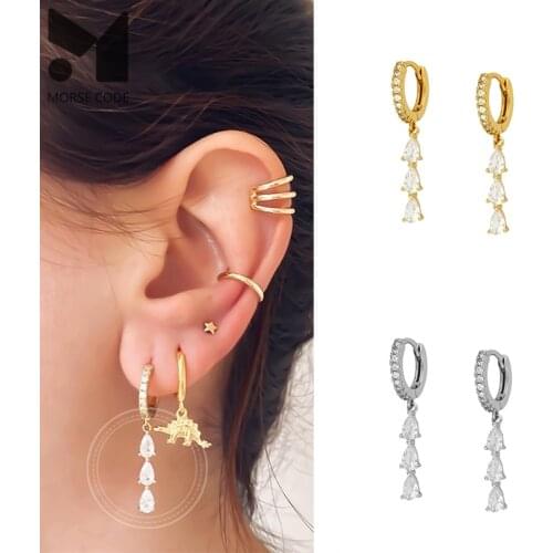 MC Sterling Silver Huggie Earrings Hoop for Women Delicate Bohemia Formal Elegant Gorgeous Ear Rings with Bling Zircon Pendants