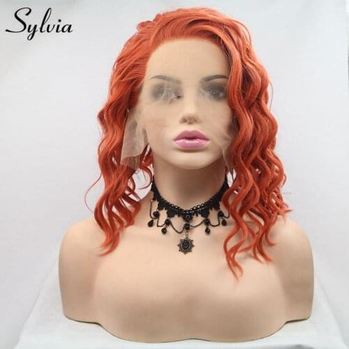 Sylvia Short Curly Wig Orange Hair Synthetic Lace Front Wig Side Part Heat Resistant Fiber Soft Natural Hairline Cosplay Wig