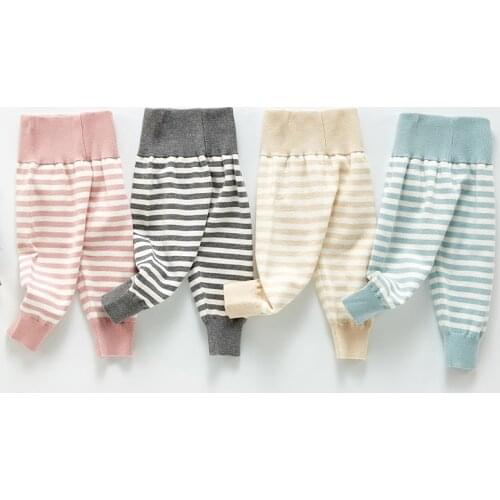 Korean Style Toddler Baby Boys Girl Knitting Trousers Elastic Waist Spring Autumn Infant Baby Boys Girls Striped Knitting Pants
