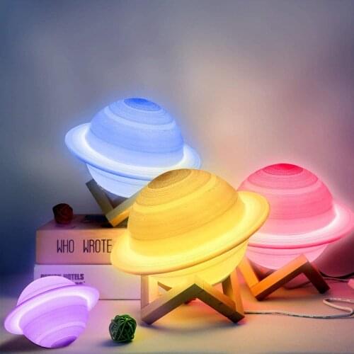 USB Rechargeable 3D Print Saturn Lamp Like Moon Night Light With 3Colors 16Colors Remote for Children Kids Decor Bedroom