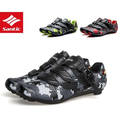 Santic Road Cycling Shoes Men Pro Team Road Bike Shoes PU Breathable Auto-locking Bicycle Shoes Zapatillas Ciclismo