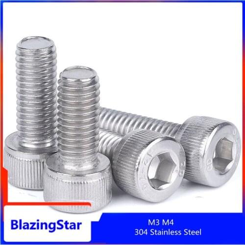 M3 M4 304 Stainless Steel Hexagon Socket Head Screw Hexagon Head Bolts L=3-120mm