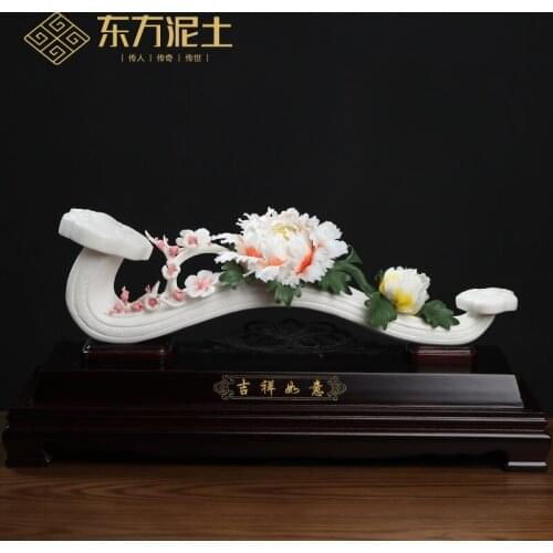Oriental clay "auspicious Ruyi" ceramic Ping'an Ruyi ornaments Zhaocai living room new house opening gift