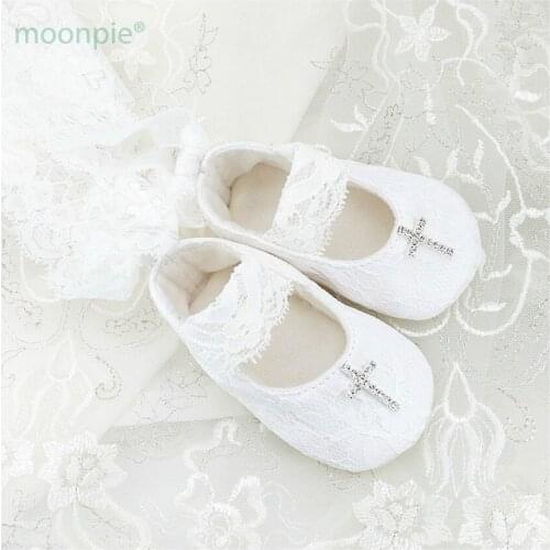Customized High quality white baby christening shoes, lace baby baptism shoes, infant toddler princess newborn gift BB21