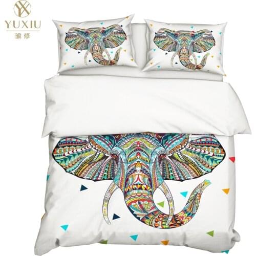 YuXiu 3D Printing Animal Elephant Colors Duvet Covers 3Pcs Sets Bedding Set Bed Linen Quilt Cover King Queen Full Twin Single