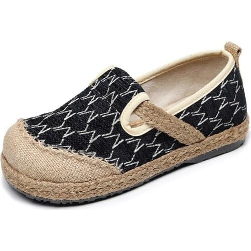 Women Hanfu Shoes National Style Embroider Hemp Flat Shallow Loafers Casual Female Ethnic Fashion Summer Spring Platform