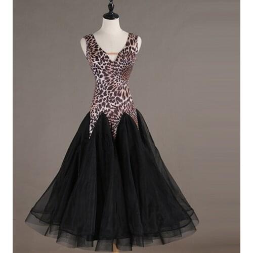 2019 Women New Leopard Stitching Modern Dance Dress Team Competition Dance Costume Tap Dance Stage Dance Wear Black Dresses