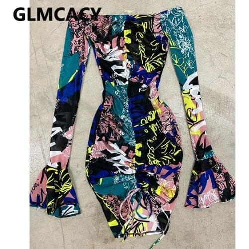 Women Long Sleeve Bodycon Mesh Transpanrent Dress Floral Printed Chic Elegant Evening Party Dress