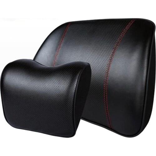 1 Set Leather Luxury Business Car Seat Cushion Back Support Seat Headrest Pillow Auto Pillow Interior Memory Foam Seat Support