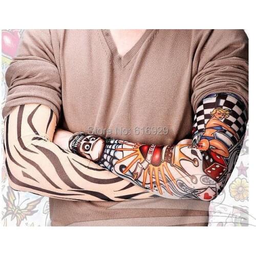 1pair Motorcycle Tattoo arm Sleeves Outdoor Tattoo Leg Uv Sunscreen New Fashion Temporary Fake Slip on Tattoo Arm Sleeves