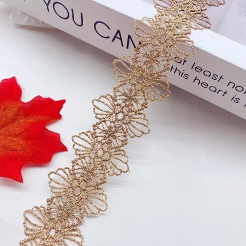1Yards High Quality Embroidery Gold Lace Fabric 4cm Ribbon Sewing Trimmings Ribbons Lace Material Collar Clothes dentelle LP38