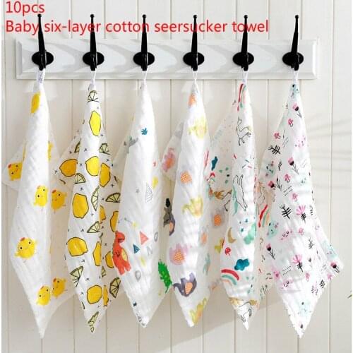 10PCS 25X50CM gauze towel pure cotton absorbent baby face towel 6 layers cartoon printing children baby pure cotton gauze towel