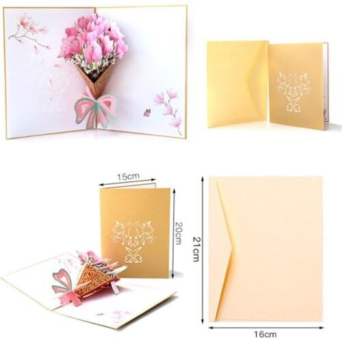 DHL 100pcs Flower shape Party 3D Pop Up Cards Valentine Lover Happy Birthday Anniversary Greeting Cards Wedding Invitation Gifts