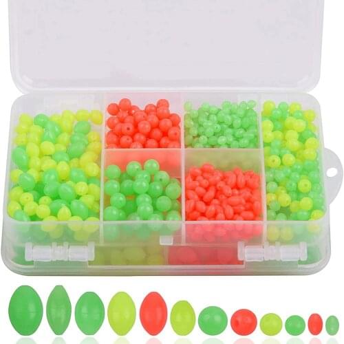 1000Pcs/Box Fishing Beads Fishing Bait Soft Plastic Oval Round Shape Glow Beads Mixed Color Fishing Tackle Rig Beads
