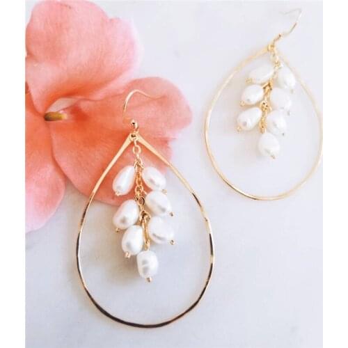 14K Gold Filled Pearls Earrings 925 Silver Jewelry Hammered Earrings Minimalism Oorbellen Brincos Pendientes Boho Earrings