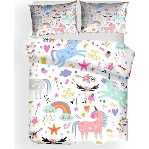 Cartoon Kawaii Unicorn Bedding Set 2/3pcs Cute Pink Duvet Cover Set For Kids Quilt Cover Queen King Size With Pillowcase