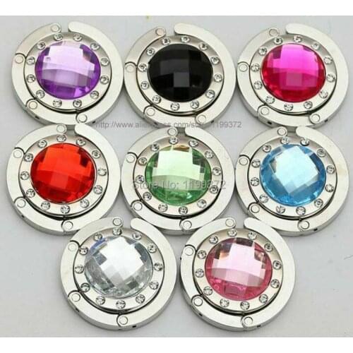 500pcs a lot Bag Hook Portable Foldable Table Purse Bag Hooks Hanger Holder Alloy Folding Handbag 12pcs Crystal Rhinestone