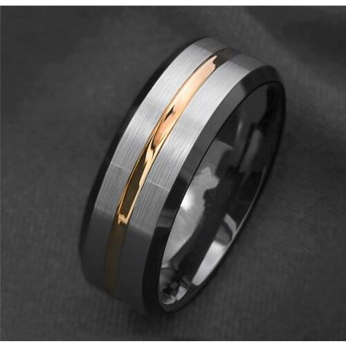 2021 New Fashion Simple Silver / Black / Gold Color Stripe Casual Sports 100% Titanium Steel Ring Mens Jewelry Never Rust Ring