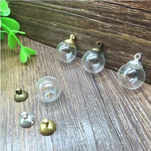 5sets/lot 14*4mm ball glass globe 8mm beads cap jewelry findings fashion charms DIY glass bottle vial pendant necklace pendant