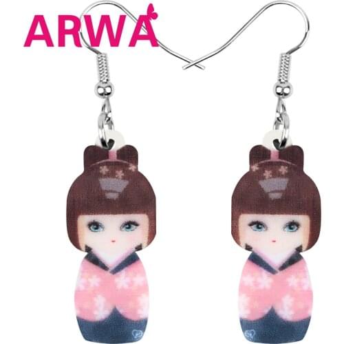 ARWA Acrylic Japanese Girl Doll Earrings Drop Dangle Jewelry Ornaments For Women Girls Teens Kid Charms Decorations Gift Bulk
