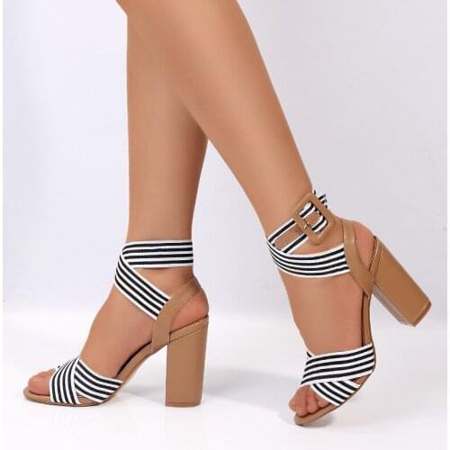 9.5CM 2020 New Summer High-heeled Sandals Buckle Thick Heel Large Size Women Shoes Fashion Cross Sandals