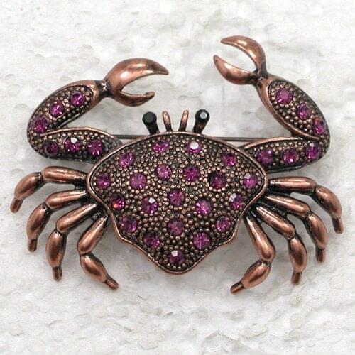 Antique Copper Fashion Brooch Purple Rhinestone Crab Pin brooches C878 D3