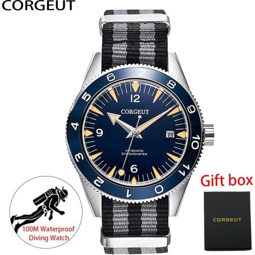 CORGEUT Vintage Classic Watch Men Watches Waterproof Date Canvas Sport Mechanical Military Male Wrist Watch Dive reloj hombre