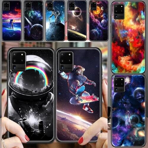 Astronaut Moon Space Starry sky Phone case For Samsung Galaxy Note 4 8 9 10 20 S8 S9 S10 S10E S20 Plus UITRA Ultra black 3D